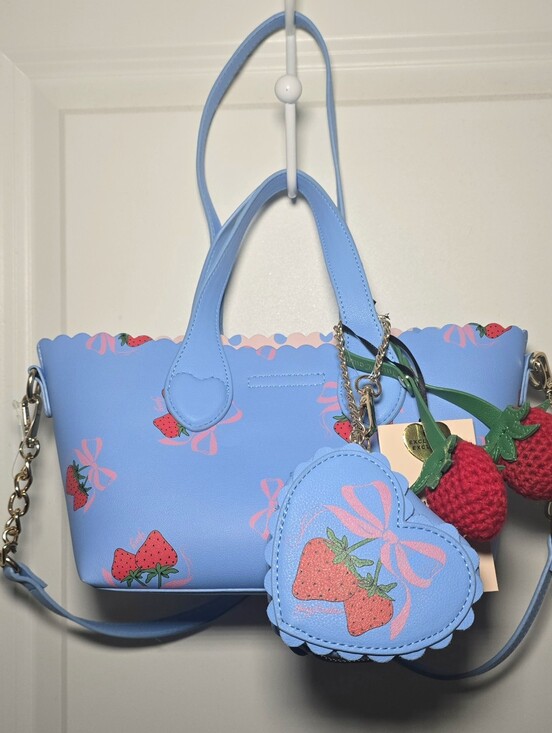 Juicy Couture Handbags - 🍓 Juicy Couture Sweet Strawberry Mini Tote W/ Coin Pouch Blue New With Tags